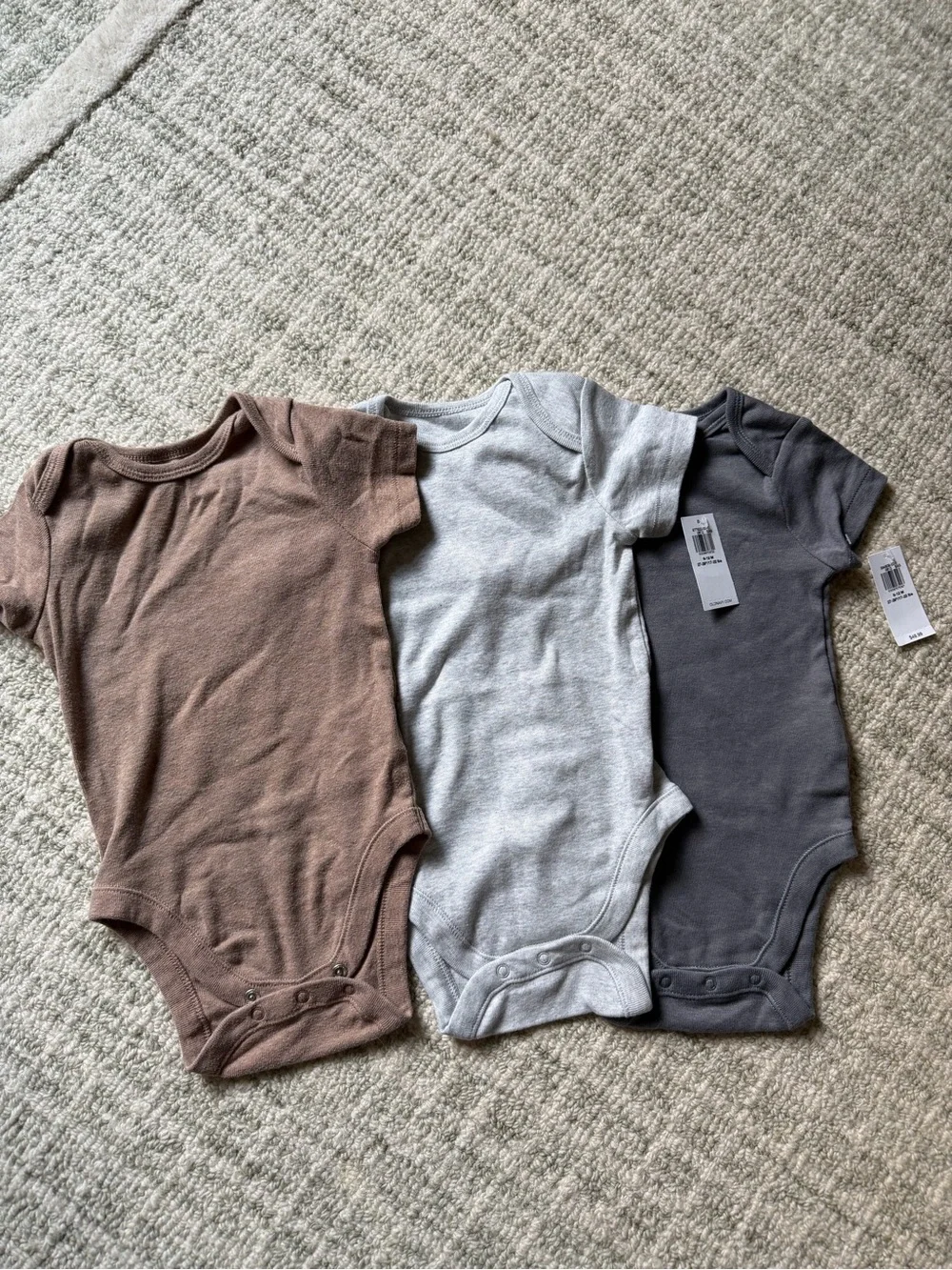 GAP, H&M & Old Navy Baby One-Piece Bodysuits in White, Navy, and Sage Green